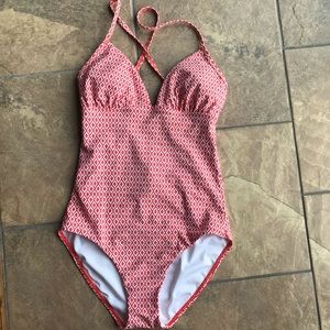 Lands End Orange Printed One Piece Swim Suit, Sz 6